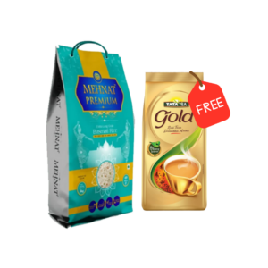 MEHNAT PREMIUM BASMATI RICE 5KG + Free Tata Tea Gold 450gr