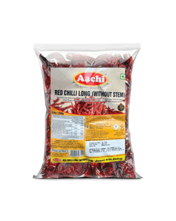 Aachi Red Chillii Long Without Stem 250gr