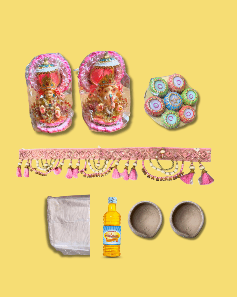 diwali pujan gift kit lakshmi ganesh toran diya oil batti