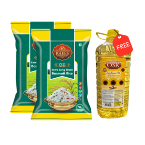 Raees Xtra Long Basmati 20kg x 2 + Osk Sunflower Oil 5ltr