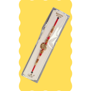 Premium Ek Onkar Rakhi with White and Red Beads