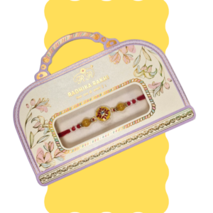 Premium Yellow Red Meenakari Floral Rakhi